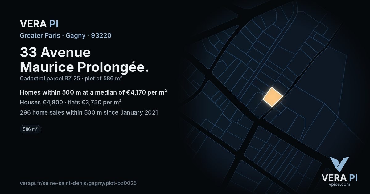 33 Avenue Maurice Prolongée, Gagny at night – the plot lit, the parcels around coloured by the prices near them