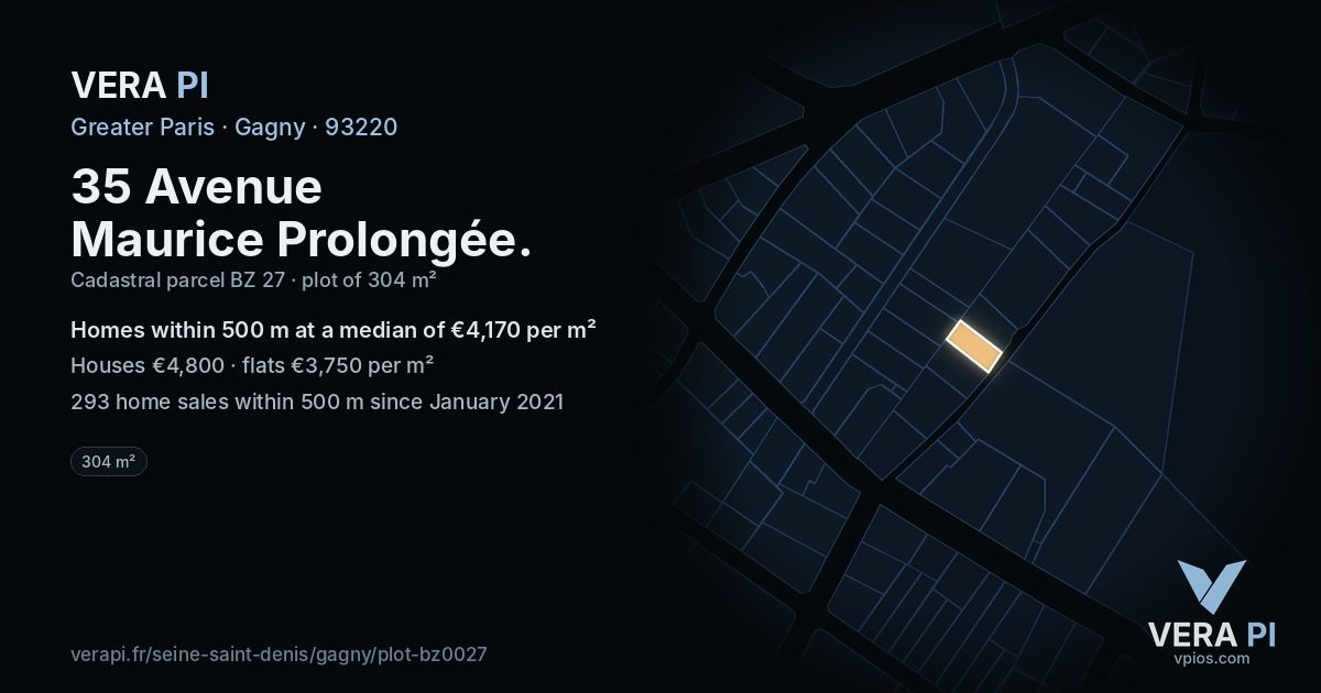 35 Avenue Maurice Prolongée, Gagny at night – the plot lit, the parcels around coloured by the prices near them