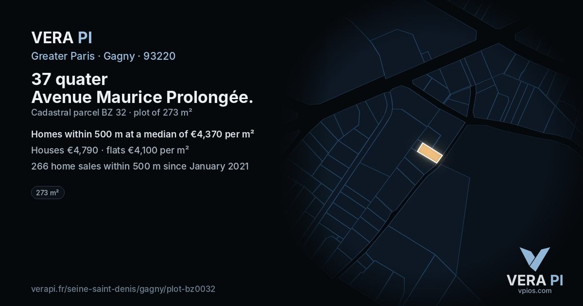 37 quater Avenue Maurice Prolongée, Gagny at night – the plot lit, the parcels around coloured by the prices near them