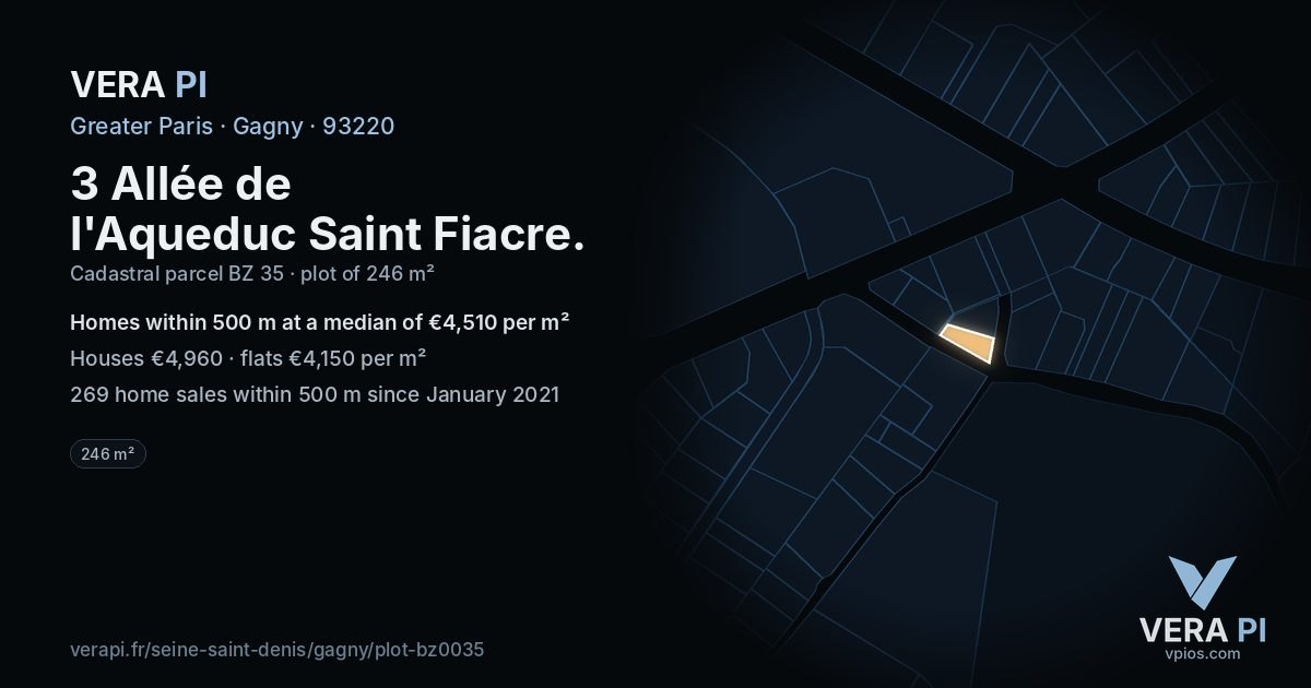 3 Allée de l'Aqueduc Saint Fiacre, Gagny at night – the plot lit, the parcels around coloured by the prices near them