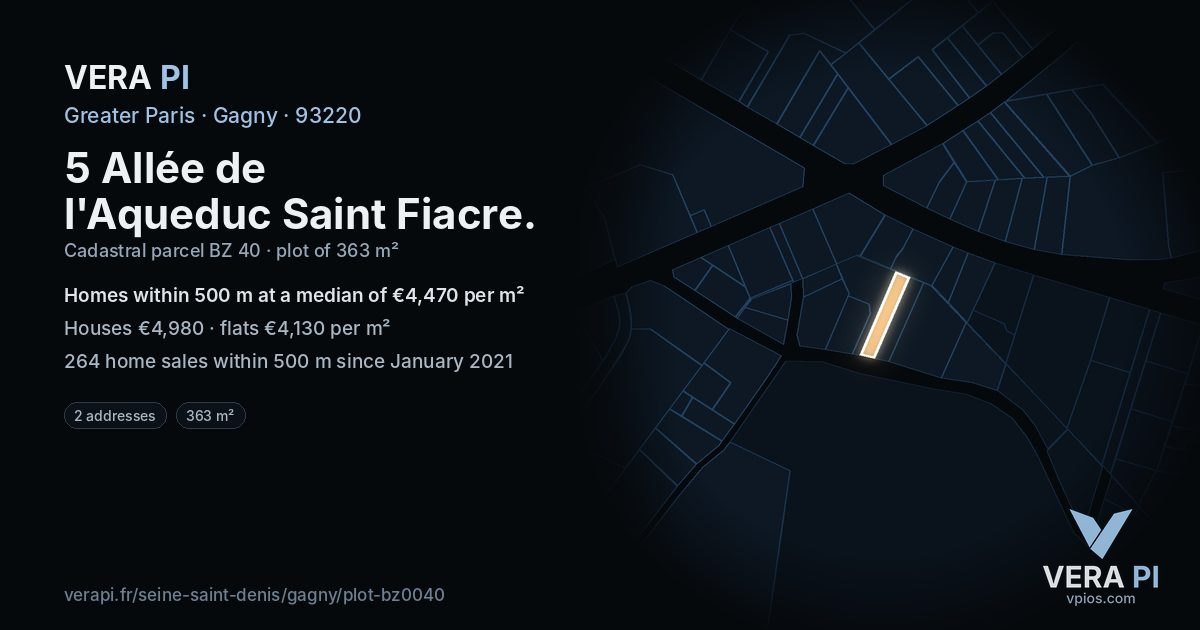 5 Allée de l'Aqueduc Saint Fiacre, Gagny at night – the plot lit, the parcels around coloured by the prices near them