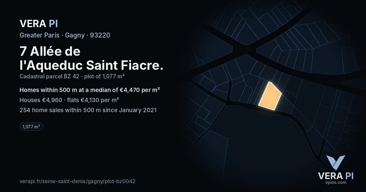7 Allée de l'Aqueduc Saint Fiacre, Gagny at night – the plot lit, the parcels around coloured by the prices near them