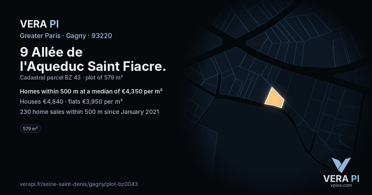 9 Allée de l'Aqueduc Saint Fiacre, Gagny at night – the plot lit, the parcels around coloured by the prices near them