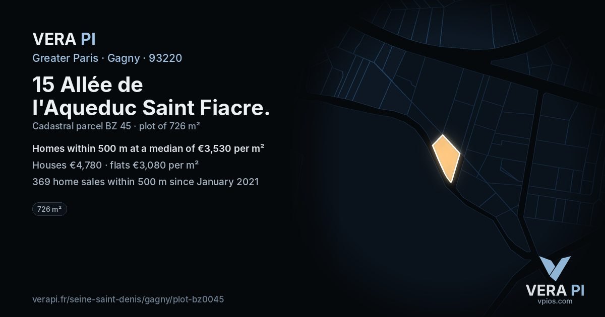 15 Allée de l'Aqueduc Saint Fiacre, Gagny at night – the plot lit, the parcels around coloured by the prices near them