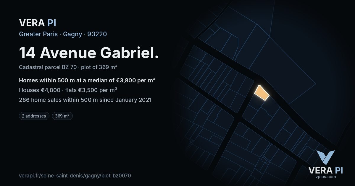 14 Avenue Gabriel, Gagny at night – the plot lit, the parcels around coloured by the prices near them
