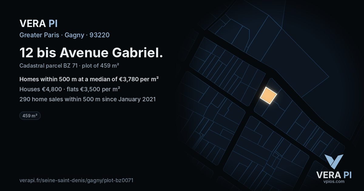 12 bis Avenue Gabriel, Gagny at night – the plot lit, the parcels around coloured by the prices near them