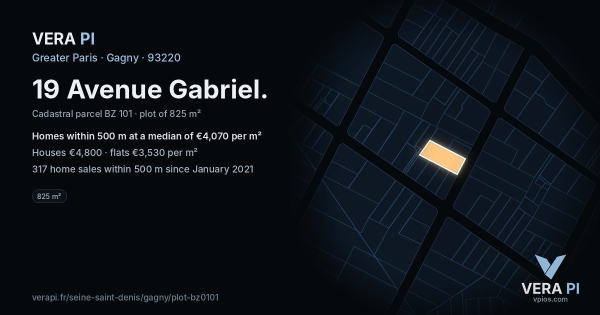 19 Avenue Gabriel, Gagny at night – the plot lit, the parcels around coloured by the prices near them