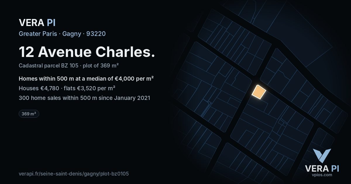 12 Avenue Charles, Gagny at night – the plot lit, the parcels around coloured by the prices near them