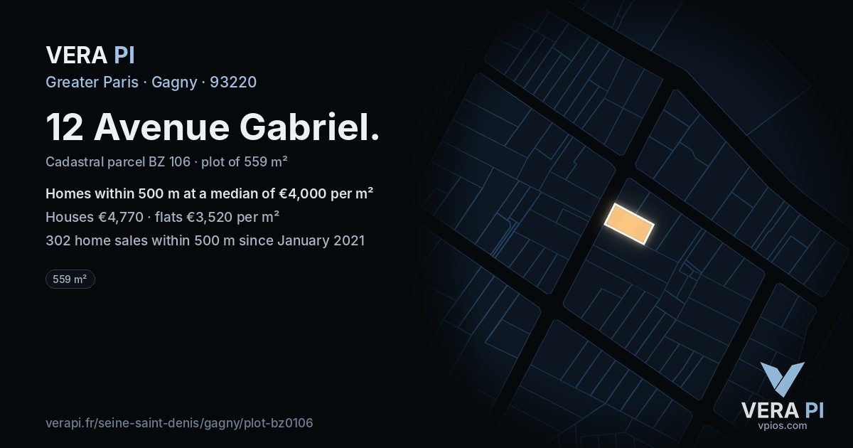 12 Avenue Gabriel, Gagny at night – the plot lit, the parcels around coloured by the prices near them