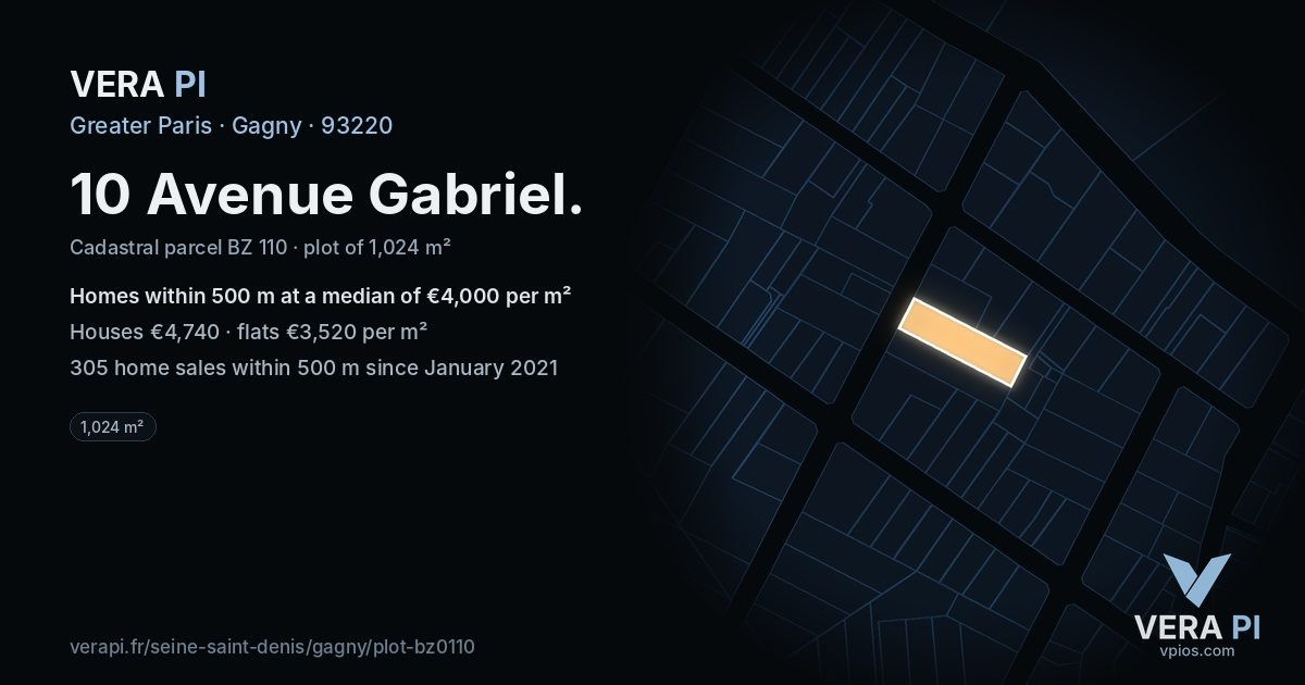 10 Avenue Gabriel, Gagny at night – the plot lit, the parcels around coloured by the prices near them