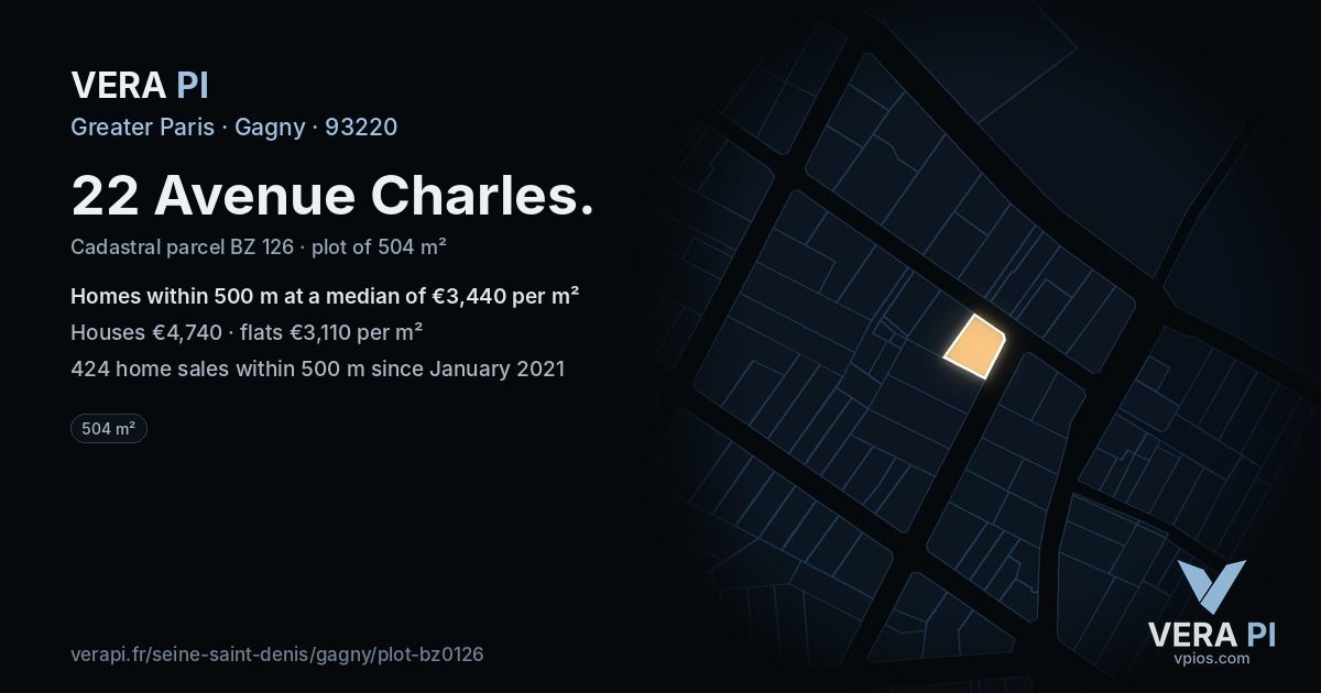 22 Avenue Charles, Gagny at night – the plot lit, the parcels around coloured by the prices near them