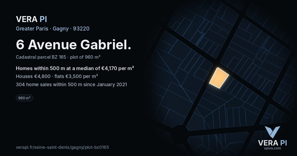6 Avenue Gabriel, Gagny at night – the plot lit, the parcels around coloured by the prices near them