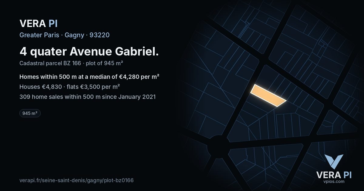 4 quater Avenue Gabriel, Gagny at night – the plot lit, the parcels around coloured by the prices near them