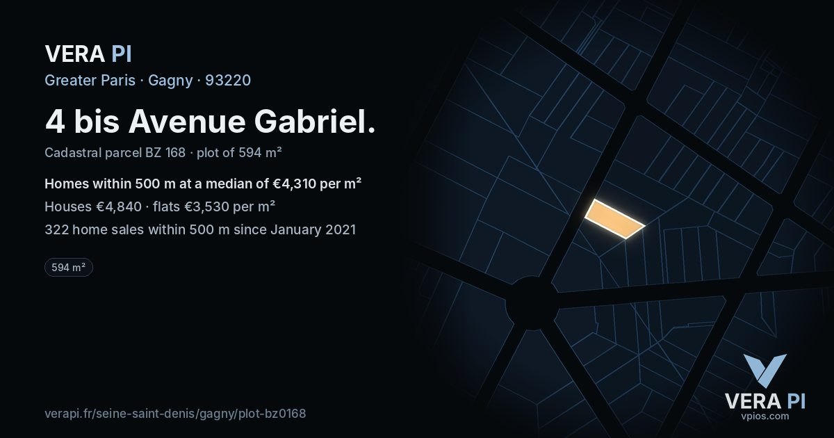 4 bis Avenue Gabriel, Gagny at night – the plot lit, the parcels around coloured by the prices near them