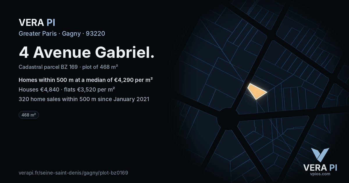 4 Avenue Gabriel, Gagny at night – the plot lit, the parcels around coloured by the prices near them
