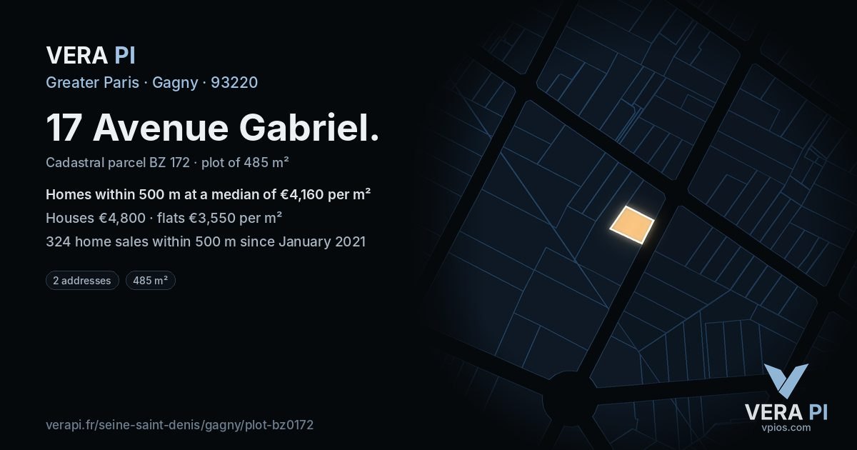 17 Avenue Gabriel, Gagny at night – the plot lit, the parcels around coloured by the prices near them
