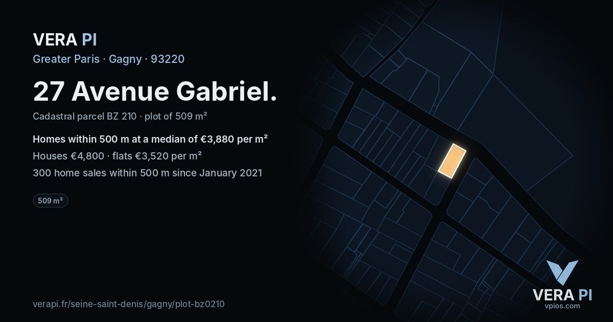27 Avenue Gabriel, Gagny at night – the plot lit, the parcels around coloured by the prices near them