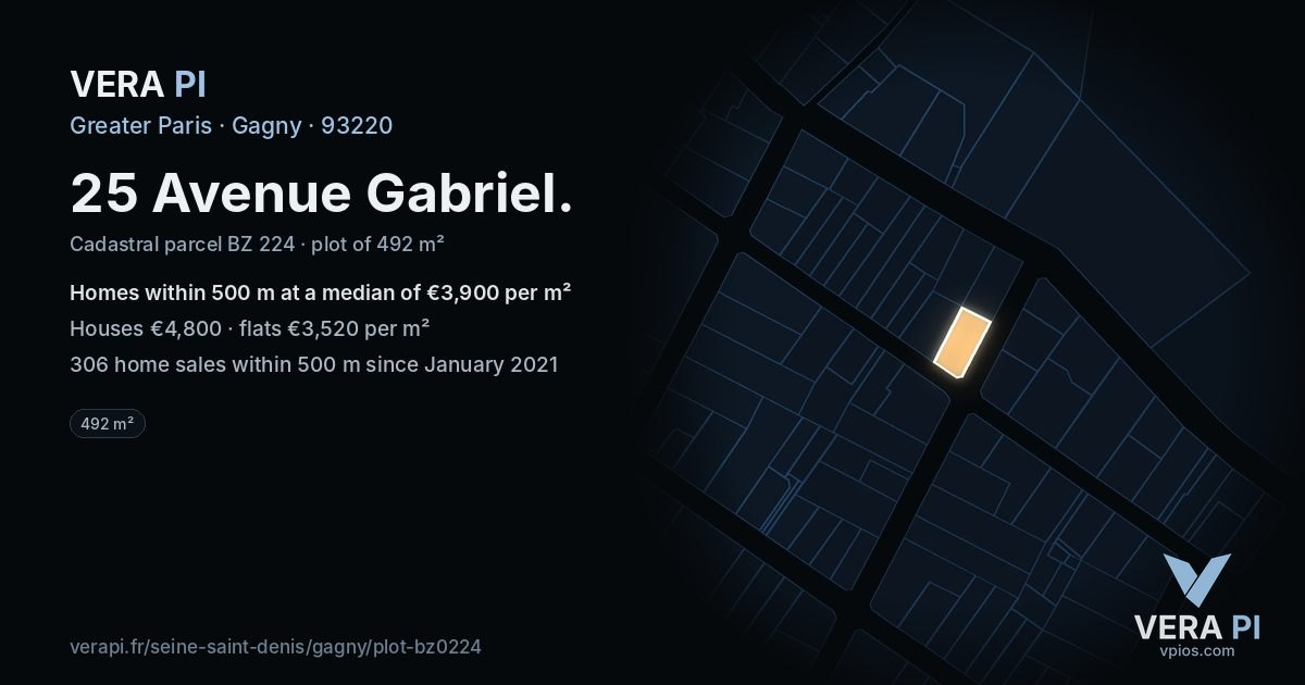 25 Avenue Gabriel, Gagny at night – the plot lit, the parcels around coloured by the prices near them