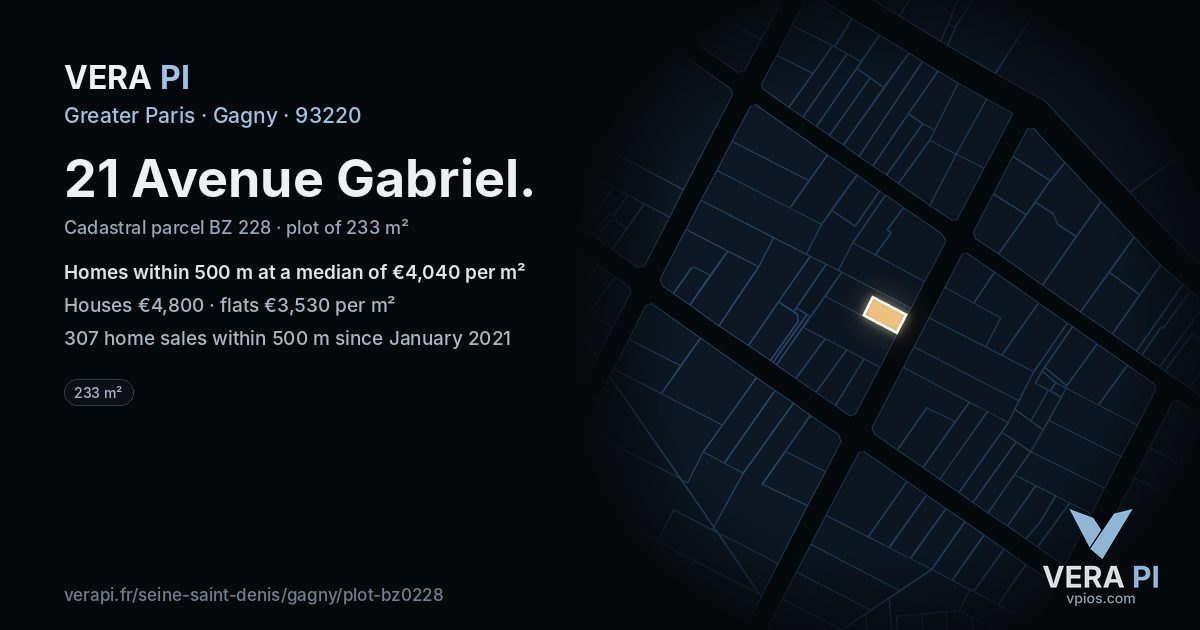 21 Avenue Gabriel, Gagny at night – the plot lit, the parcels around coloured by the prices near them