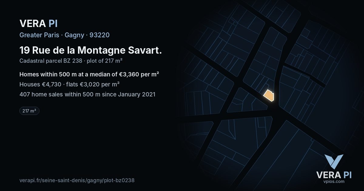 19 Rue de la Montagne Savart, Gagny at night – the plot lit, the parcels around coloured by the prices near them