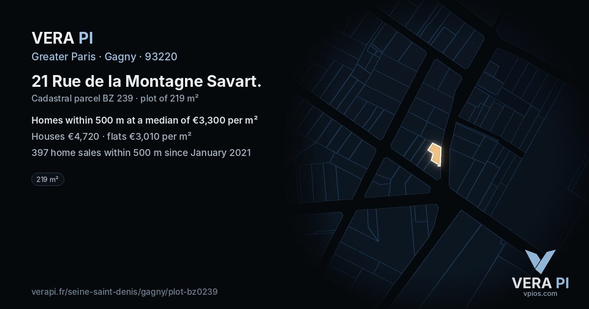 21 Rue de la Montagne Savart, Gagny at night – the plot lit, the parcels around coloured by the prices near them