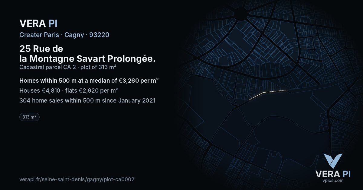 25 Rue de la Montagne Savart Prolongée, Gagny at night – the plot lit, the parcels around coloured by the prices near them