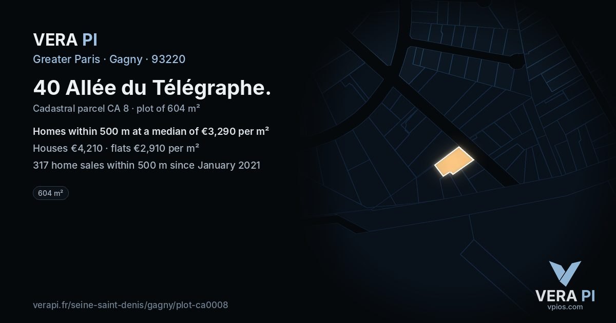 40 Allée du Télégraphe, Gagny at night – the plot lit, the parcels around coloured by the prices near them