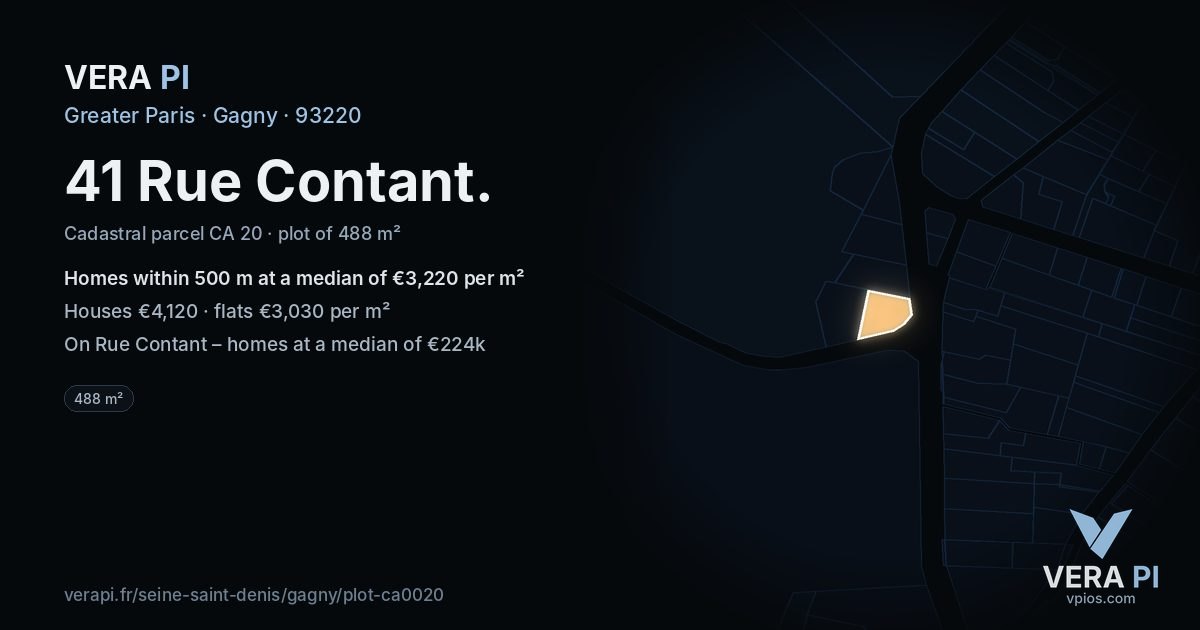 41 Rue Contant, Gagny at night – the plot lit, the parcels around coloured by the prices near them