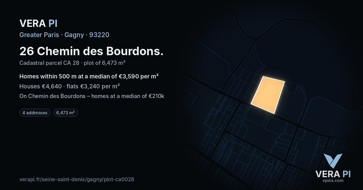 26 Chemin des Bourdons, Gagny at night – the plot lit, the parcels around coloured by the prices near them