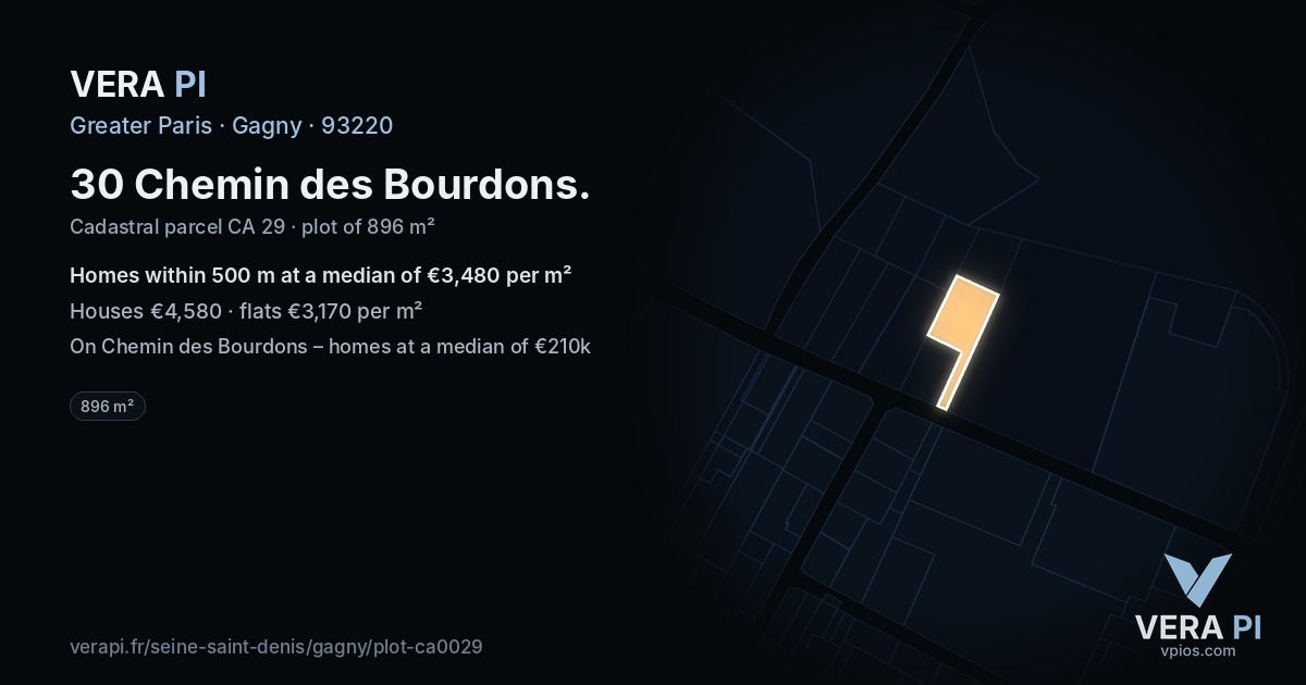 30 Chemin des Bourdons, Gagny at night – the plot lit, the parcels around coloured by the prices near them