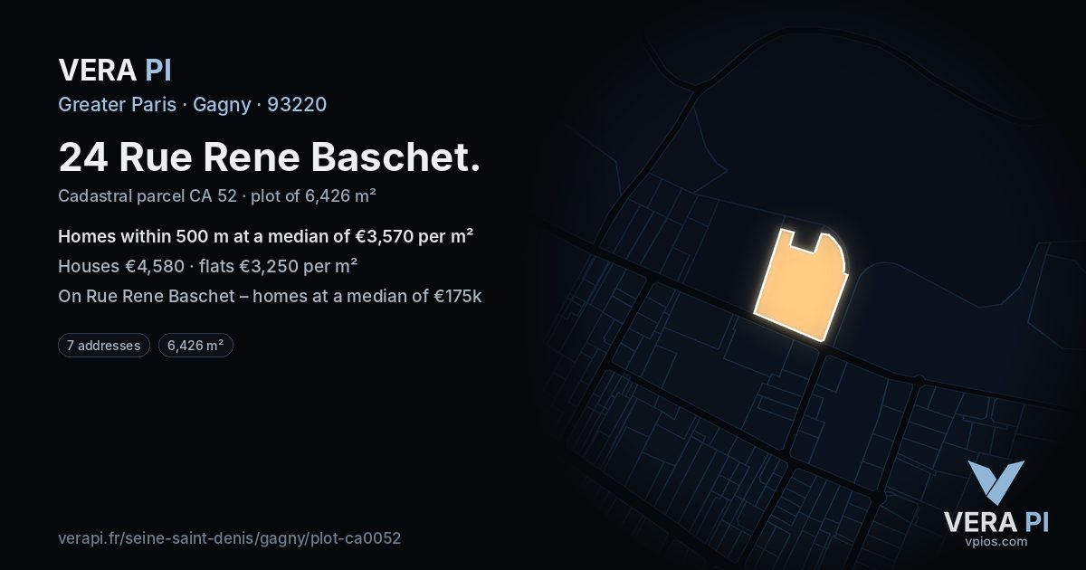24 Rue Rene Baschet, Gagny at night – the plot lit, the parcels around coloured by the prices near them