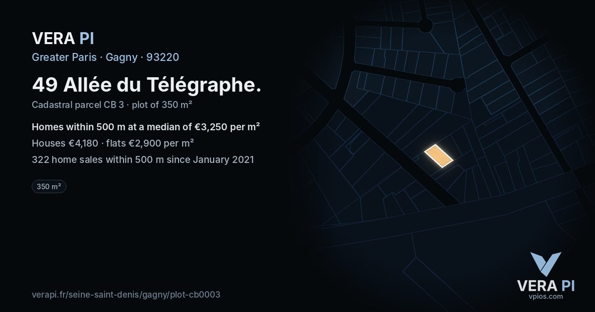 49 Allée du Télégraphe, Gagny at night – the plot lit, the parcels around coloured by the prices near them