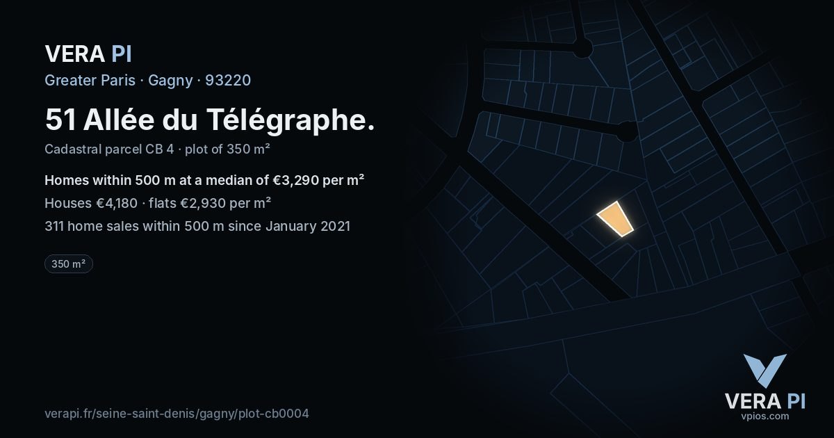 51 Allée du Télégraphe, Gagny at night – the plot lit, the parcels around coloured by the prices near them