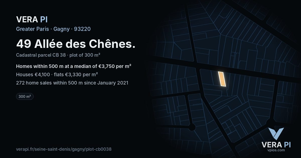 49 Allée des Chênes, Gagny at night – the plot lit, the parcels around coloured by the prices near them