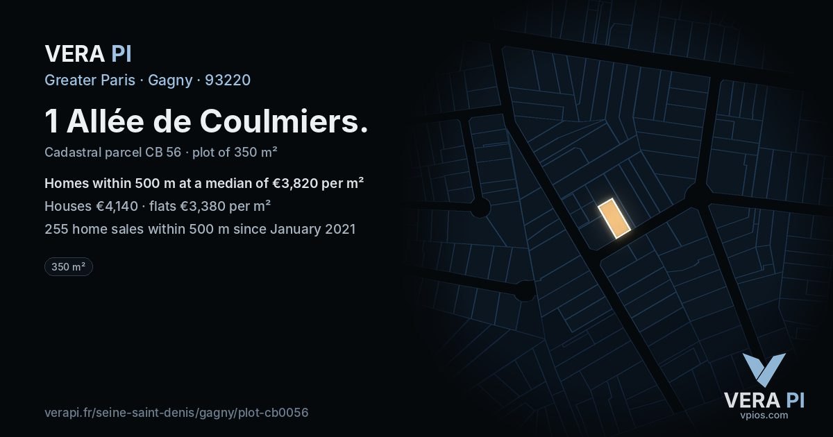 1 Allée de Coulmiers, Gagny at night – the plot lit, the parcels around coloured by the prices near them