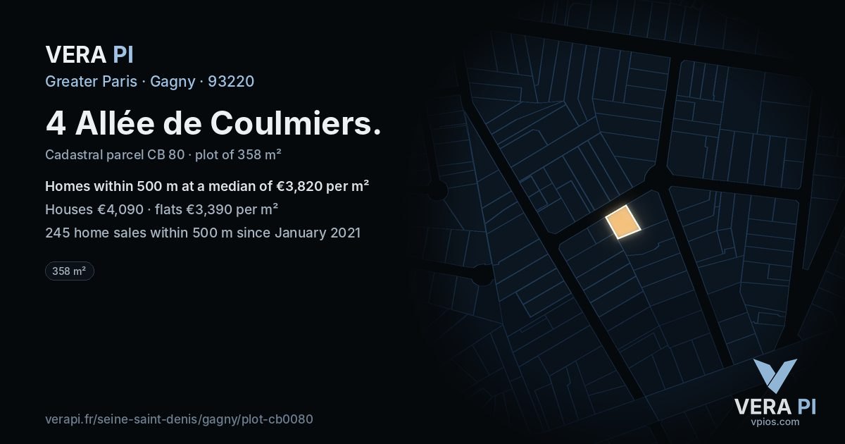4 Allée de Coulmiers, Gagny at night – the plot lit, the parcels around coloured by the prices near them