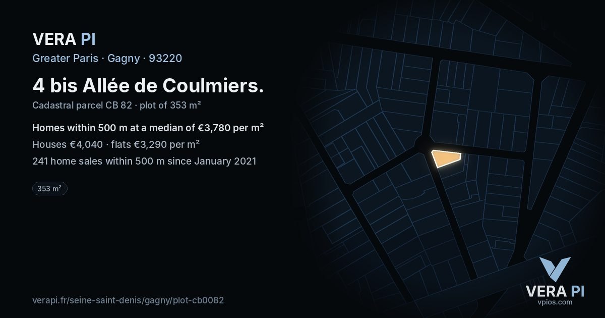 4 bis Allée de Coulmiers, Gagny at night – the plot lit, the parcels around coloured by the prices near them