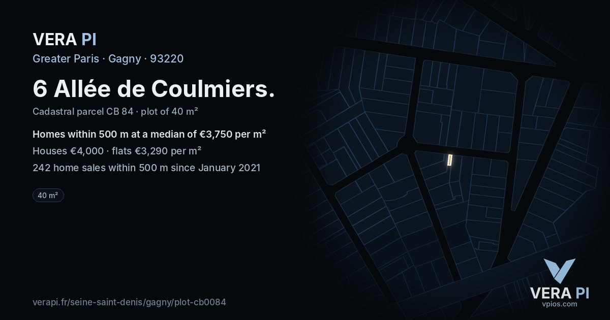 6 Allée de Coulmiers, Gagny at night – the plot lit, the parcels around coloured by the prices near them