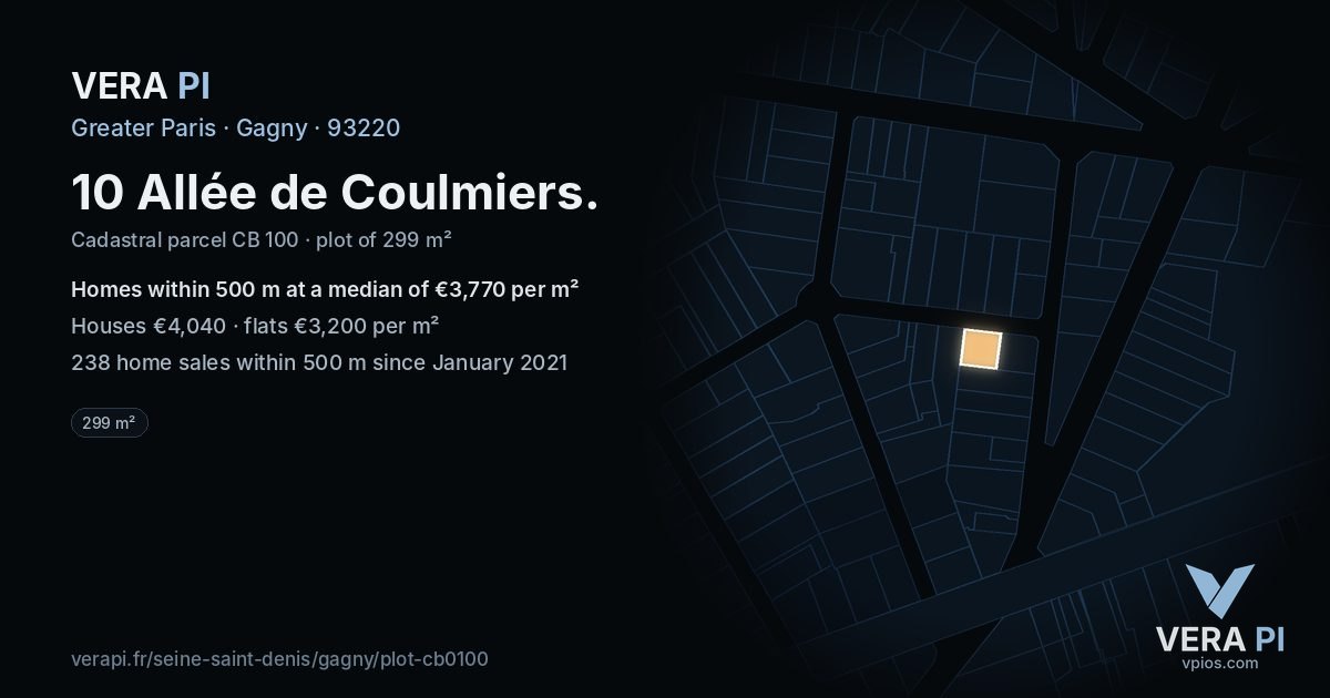 10 Allée de Coulmiers, Gagny at night – the plot lit, the parcels around coloured by the prices near them