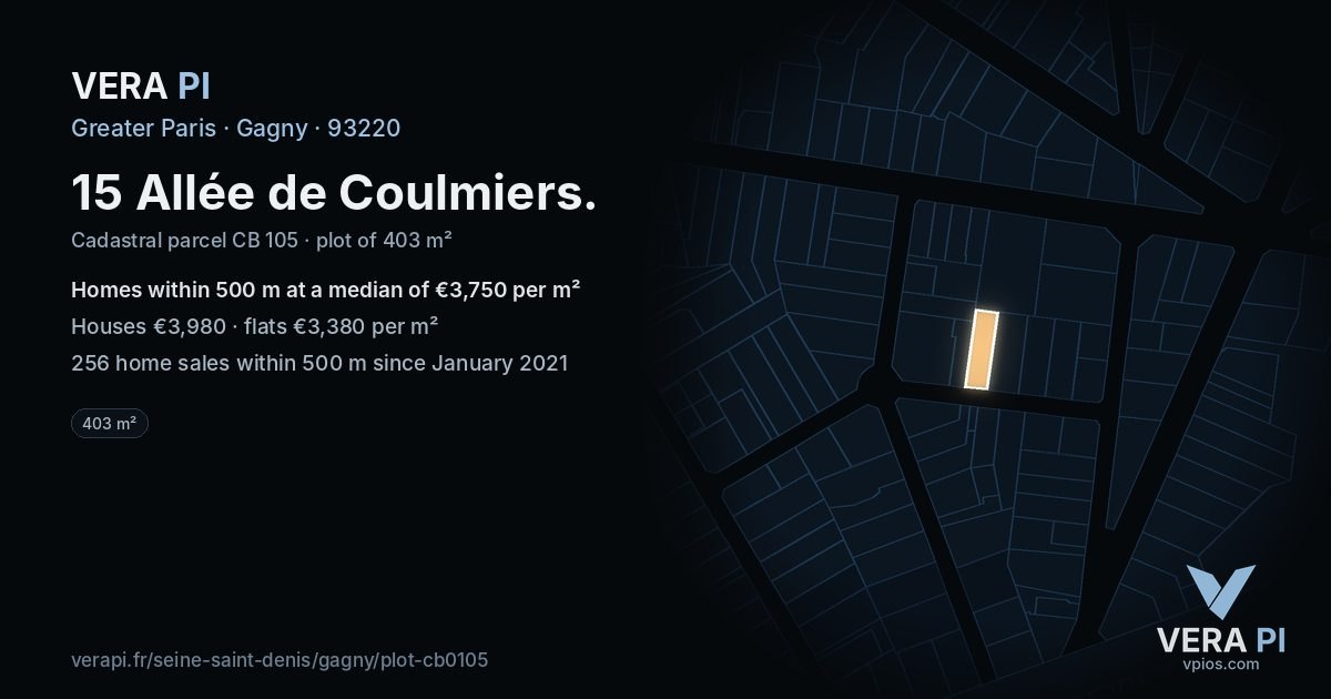 15 Allée de Coulmiers, Gagny at night – the plot lit, the parcels around coloured by the prices near them