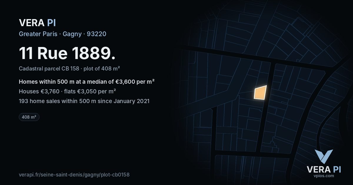 11 Rue 1889, Gagny at night – the plot lit, the parcels around coloured by the prices near them