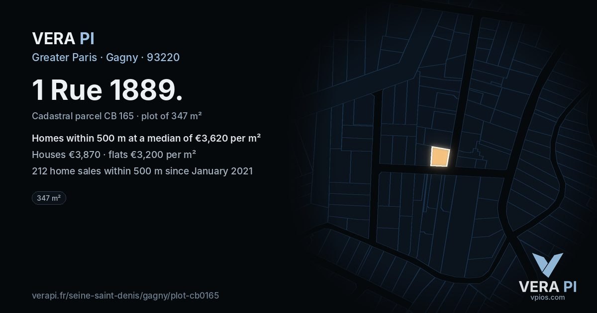 1 Rue 1889, Gagny at night – the plot lit, the parcels around coloured by the prices near them