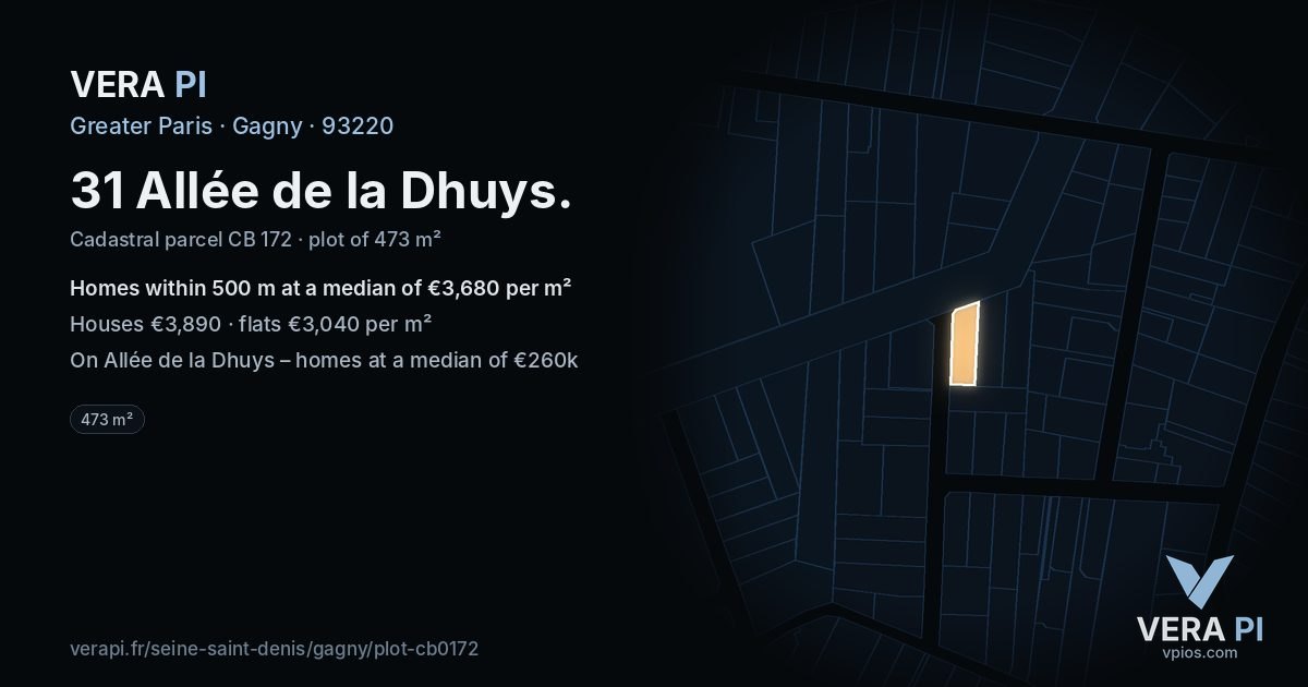31 Allée de la Dhuys, Gagny at night – the plot lit, the parcels around coloured by the prices near them