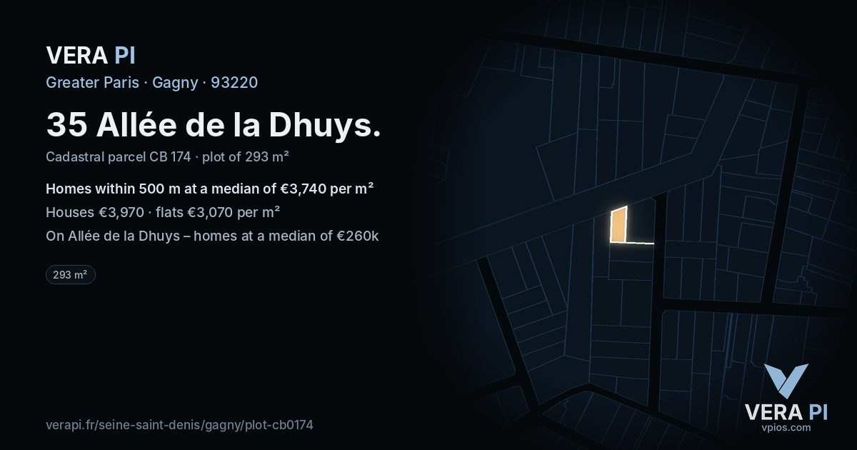 35 Allée de la Dhuys, Gagny at night – the plot lit, the parcels around coloured by the prices near them