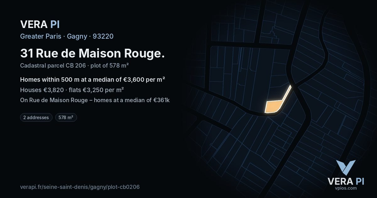 31 Rue de Maison Rouge, Gagny at night – the plot lit, the parcels around coloured by the prices near them