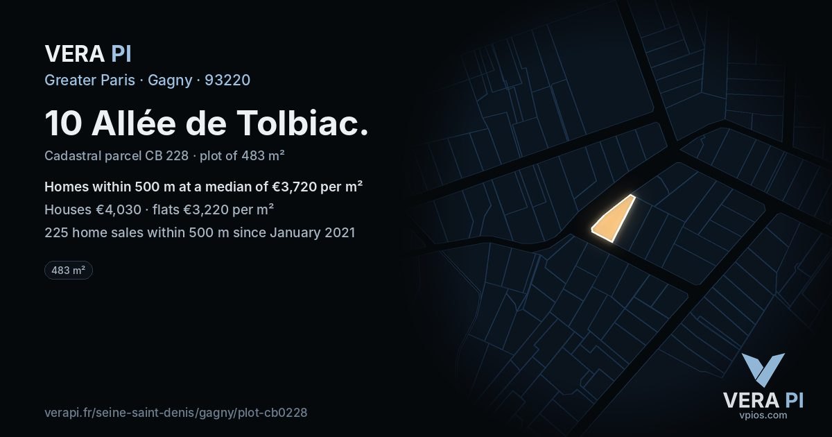 10 Allée de Tolbiac, Gagny at night – the plot lit, the parcels around coloured by the prices near them