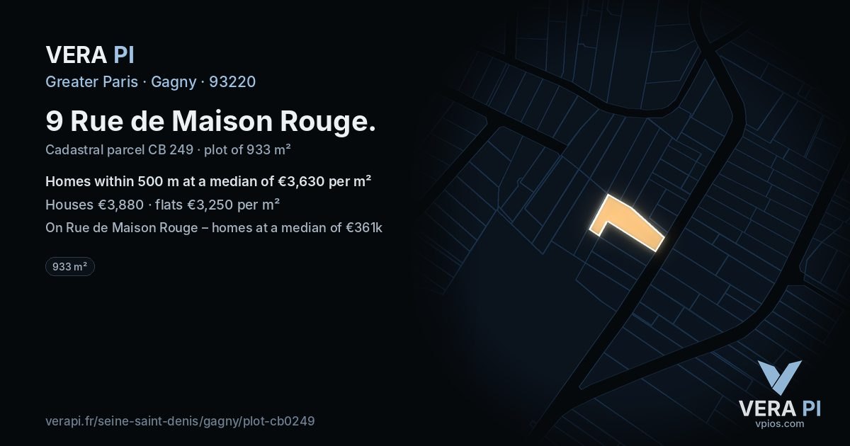 9 Rue de Maison Rouge, Gagny at night – the plot lit, the parcels around coloured by the prices near them