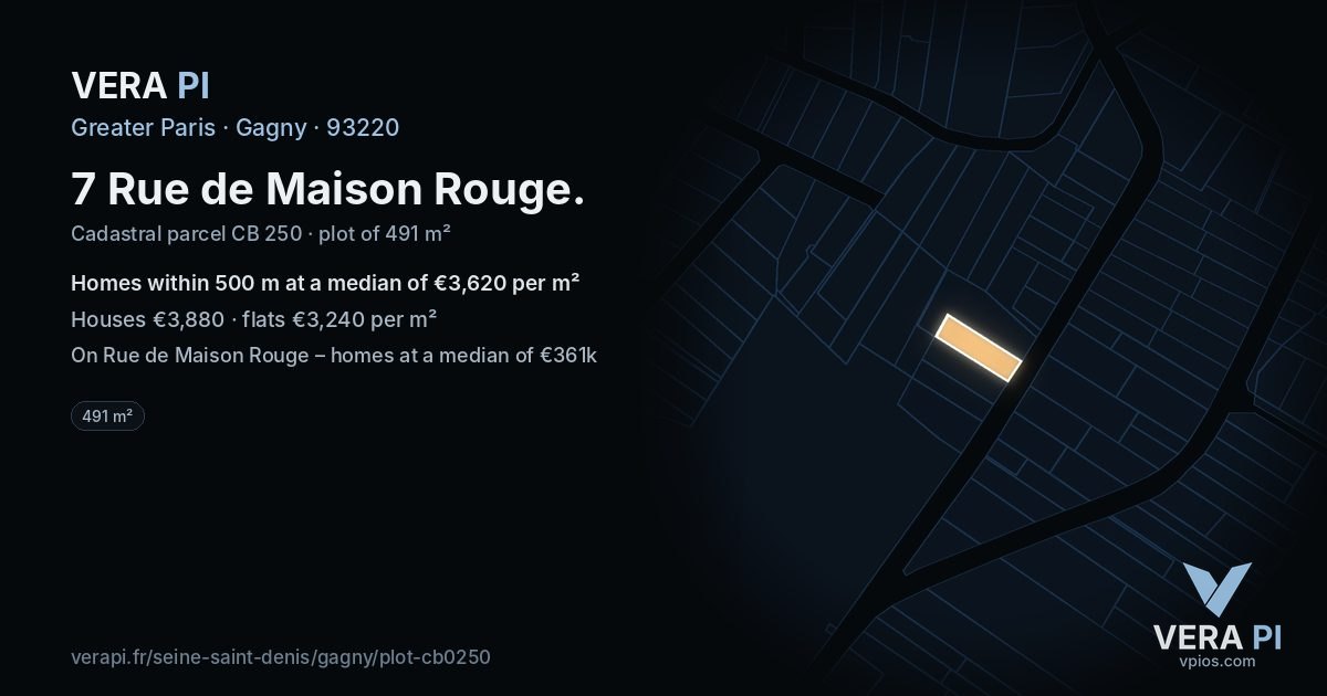 7 Rue de Maison Rouge, Gagny at night – the plot lit, the parcels around coloured by the prices near them