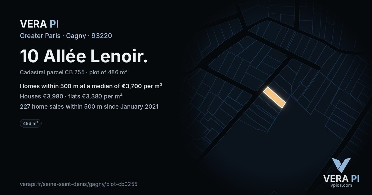 10 Allée Lenoir, Gagny at night – the plot lit, the parcels around coloured by the prices near them