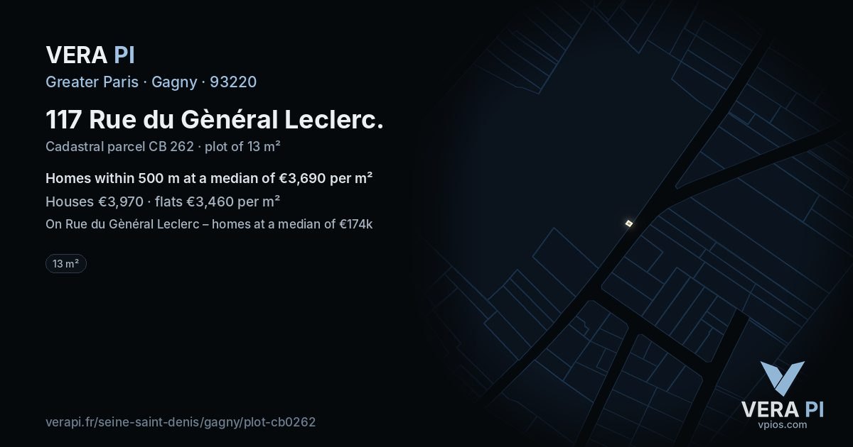 117 Rue du Gènéral Leclerc, Gagny at night – the plot lit, the parcels around coloured by the prices near them